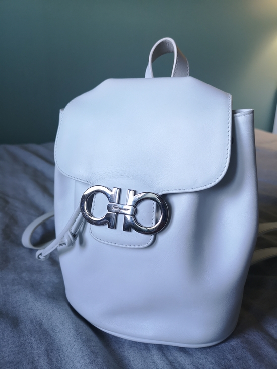 Salvatore Ferragamo Handbags - Salvatore Ferragamo White Leather Backpack with Silver Hardware